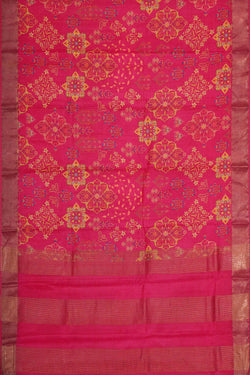 Image of Printed Tussar Silk Rani Pink Saree