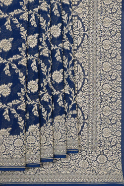 Image of Banarasi Georgette Dark Peacock Blue Saree