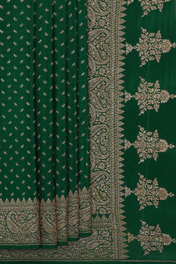 Image of Banarasi Crepe Bottle Green Saree