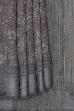 Image of Printed Tussar Silk Mauve Saree