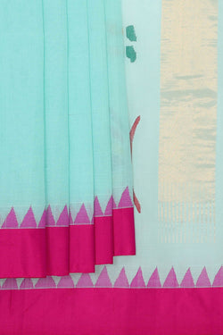 Image of Uppada Cotton Ice Blue Saree