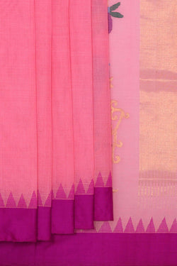 Image of Uppada Cotton Peach Pink Saree