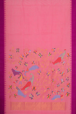 Image of Uppada Cotton Peach Pink Saree