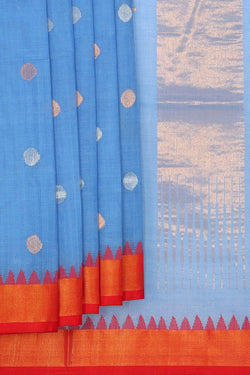 Image of Uppada Cotton Sky Blue Saree