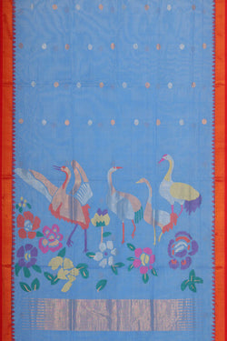 Image of Uppada Cotton Sky Blue Saree