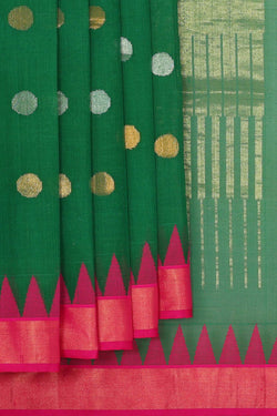 Image of Uppada Cotton Dark Green Saree