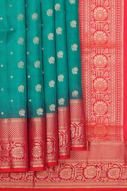 Image of Teal Green Silk Saree