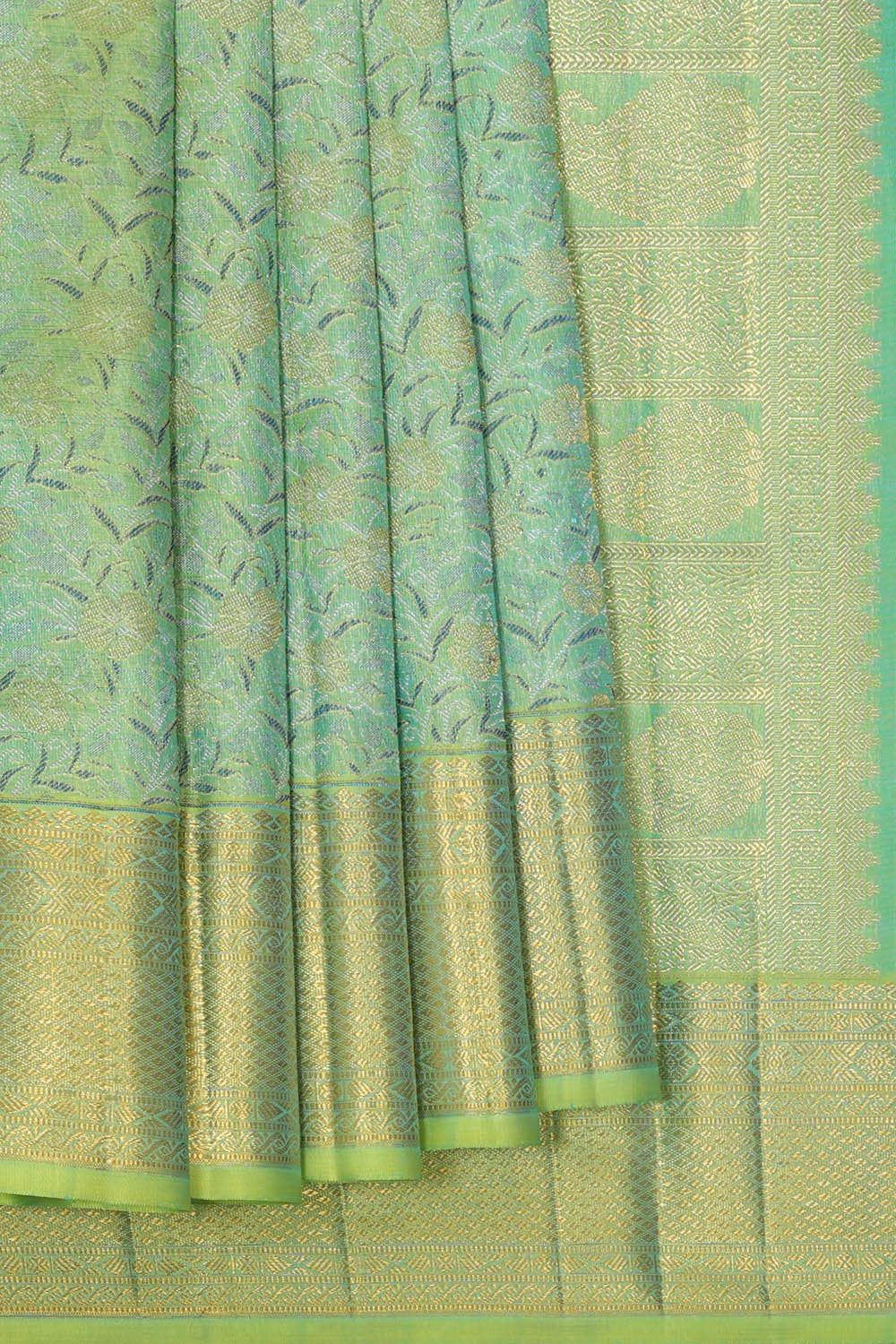Image of Kanchipattu Pista Green Brocade Saree