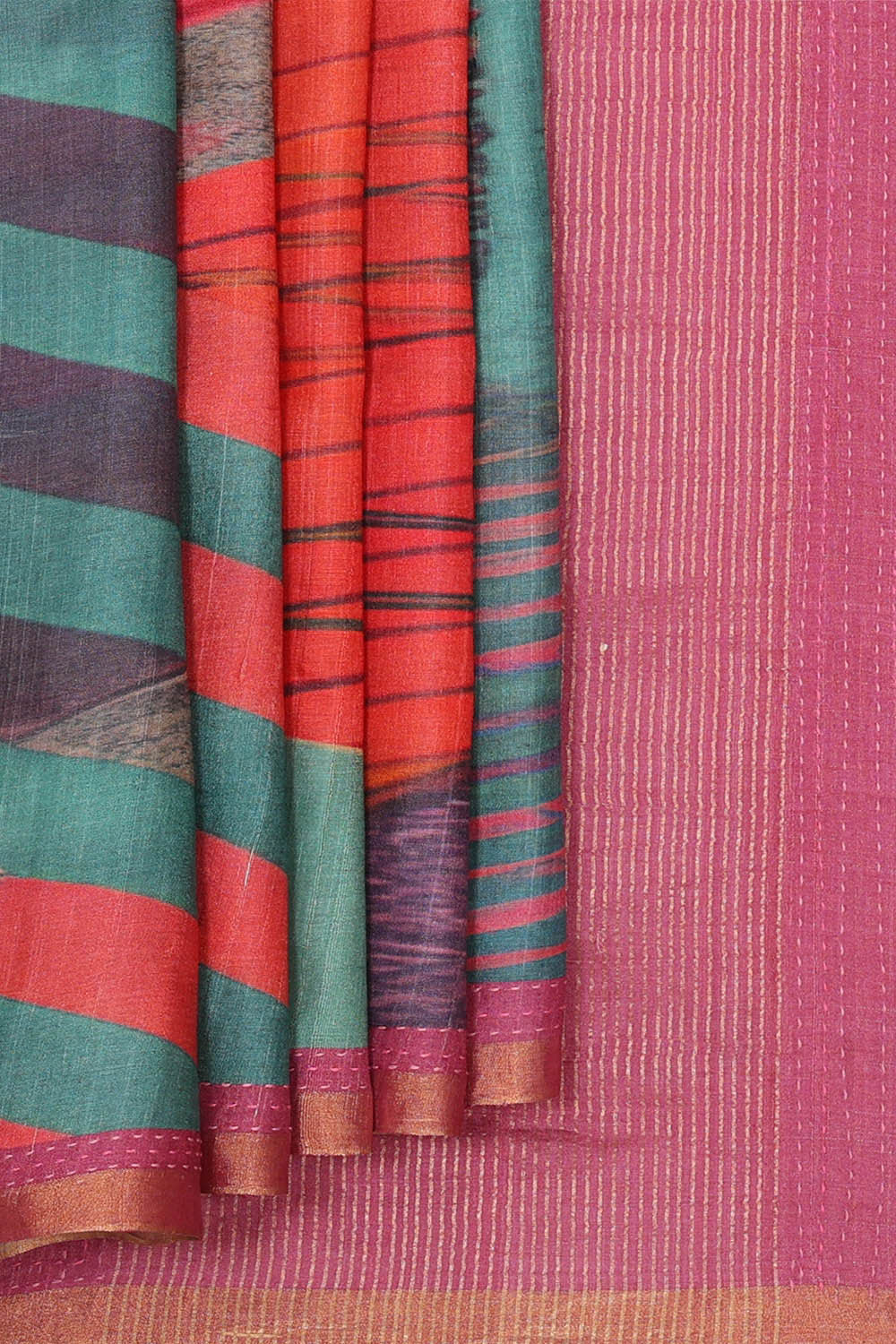 Printed Tussar Silk Multicolour Saree