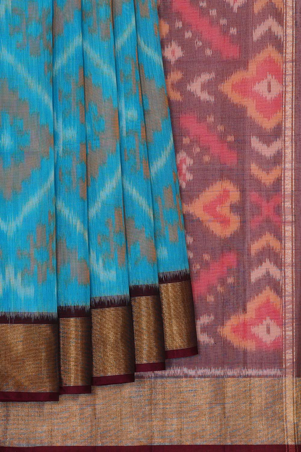 Ikat Silk Cotton Sky Blue Saree