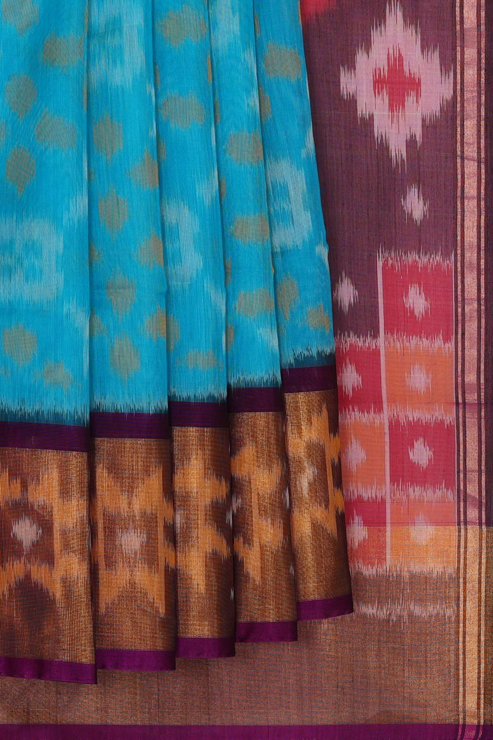 Ikat Silk Cotton Sky Blue Saree