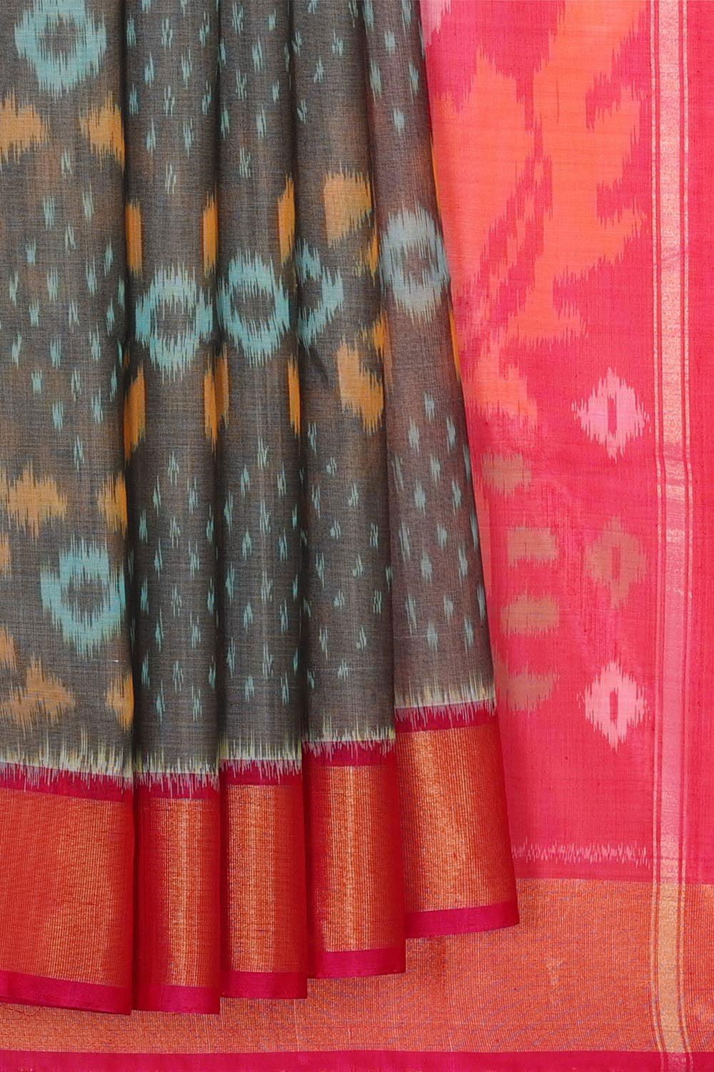 Ikat Silk Cotton Grey Saree