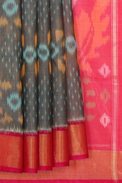 Image of Ikat Silk Cotton Grey Saree