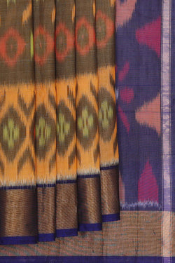 Image of Ikat Silk Cotton Dull Brown Saree