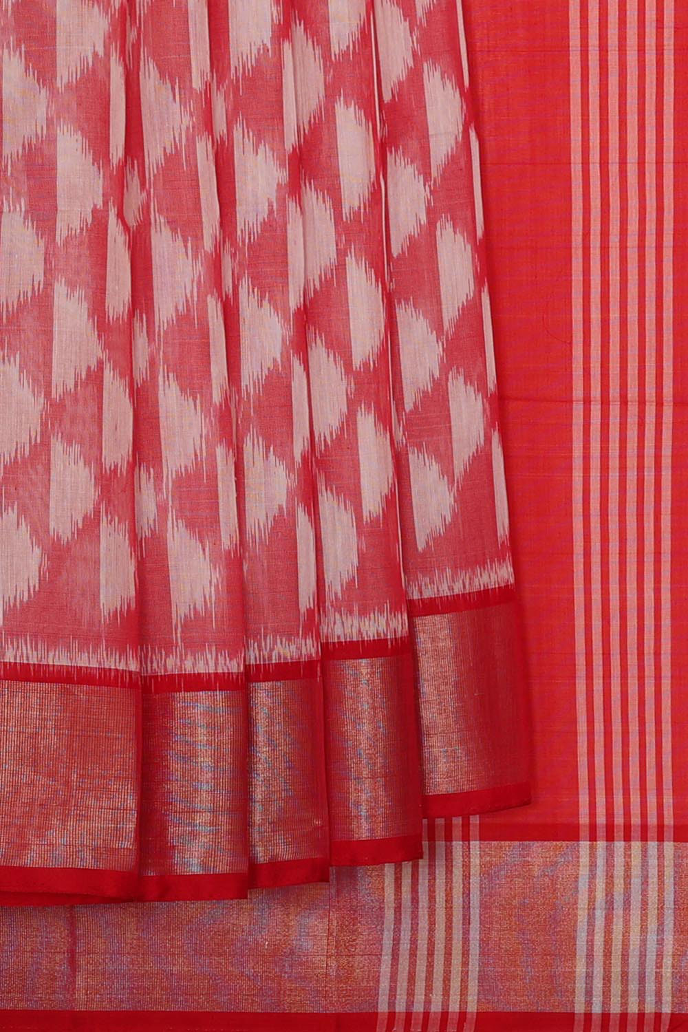 Ikat Silk Cotton Red Saree