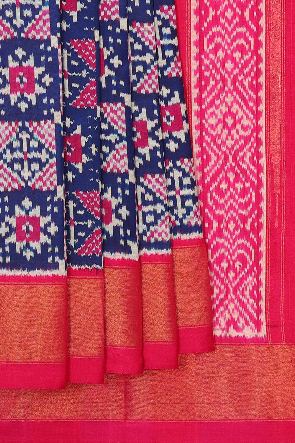 Image of Ikat Silk Navy Blue Saree