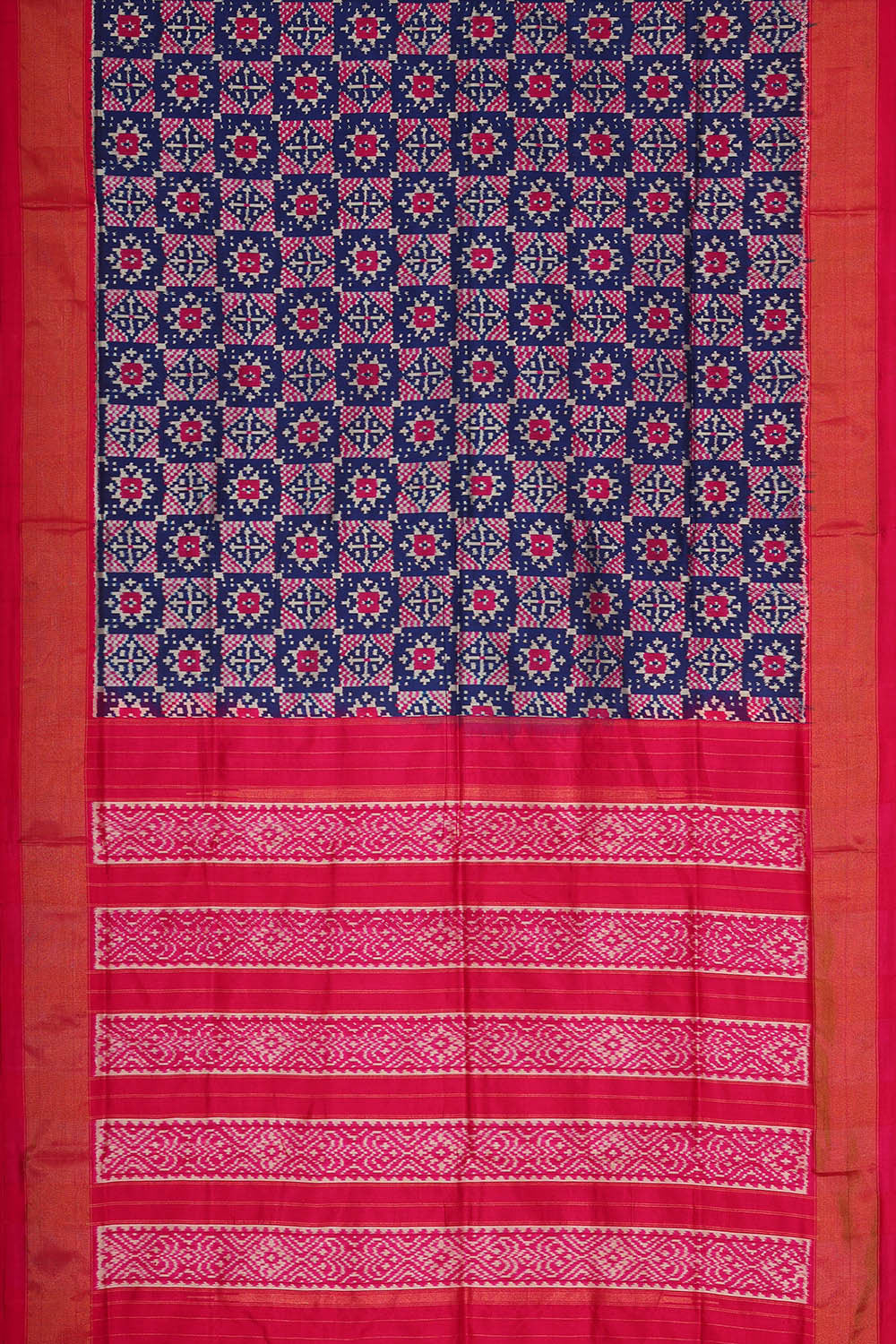 Image of Ikat Silk Navy Blue Saree