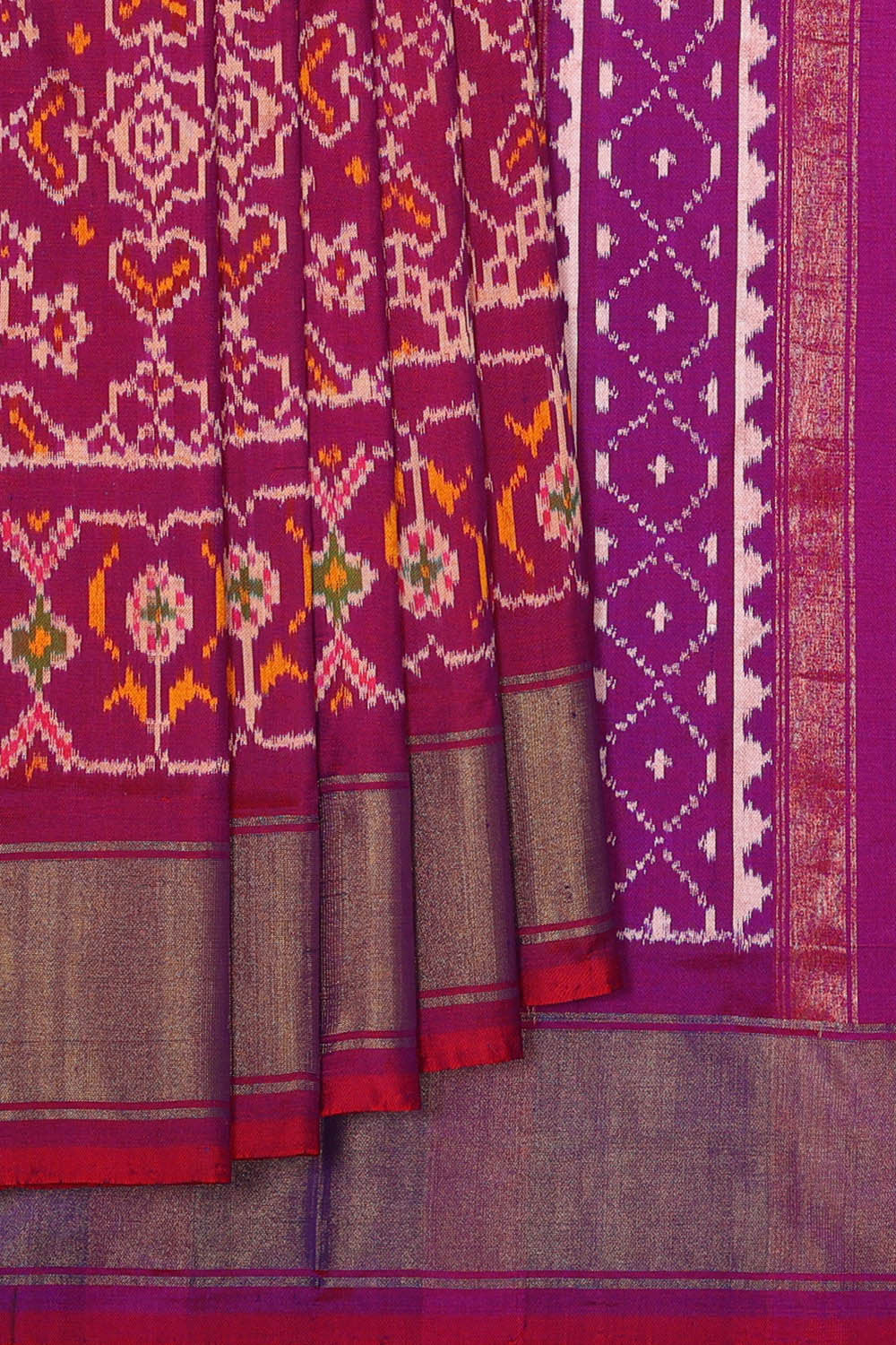 Ikat Silk Dark Red Saree