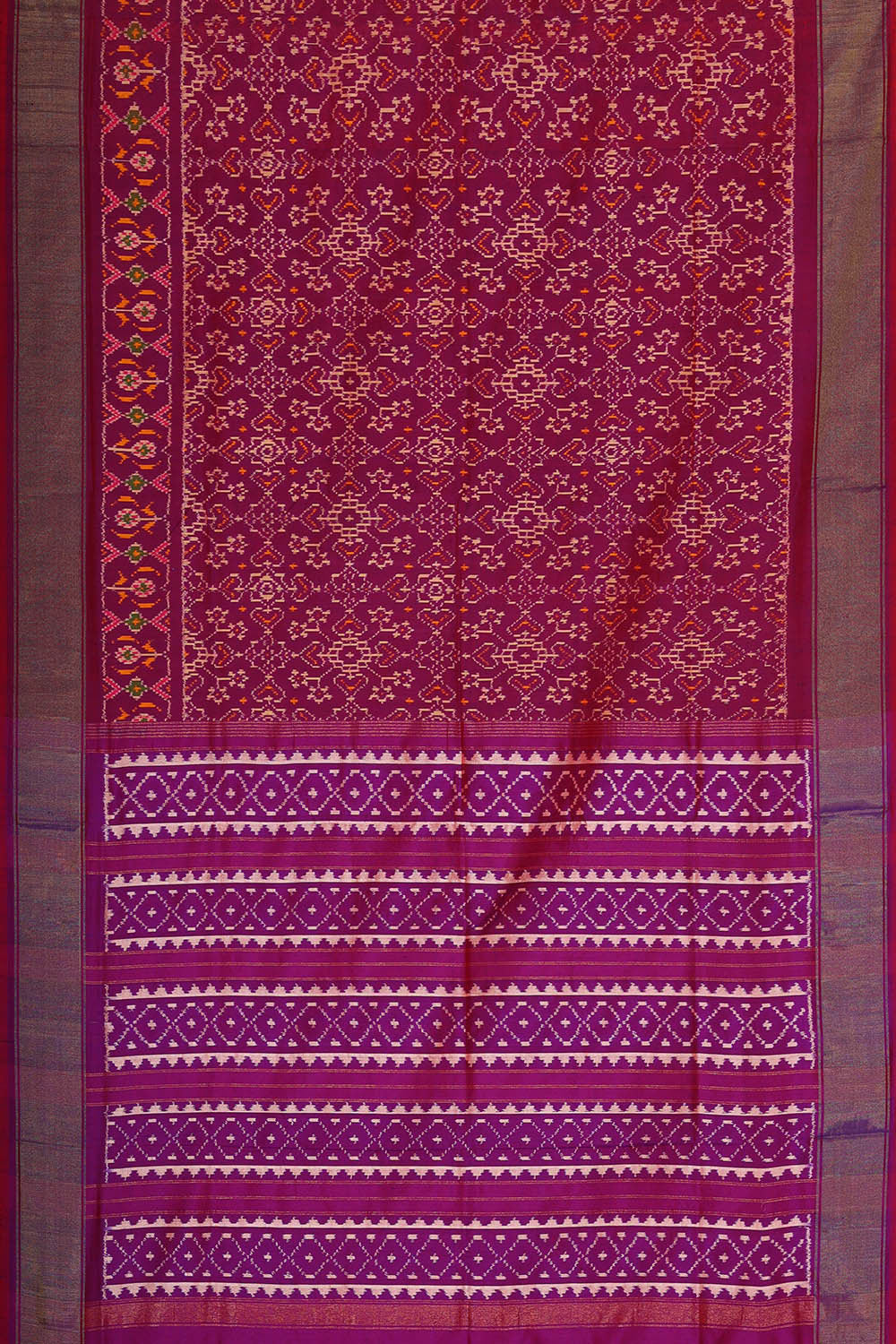 Ikat Silk Dark Red Saree