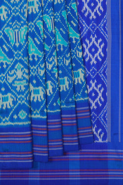 Image of Ikat Silk Royal Blue Saree