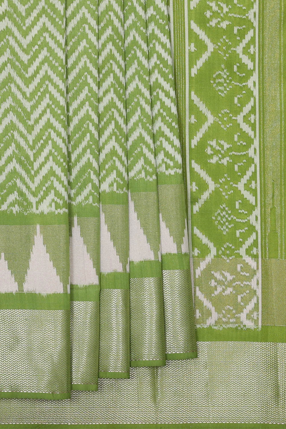 Ikat Silk Golden Green Saree