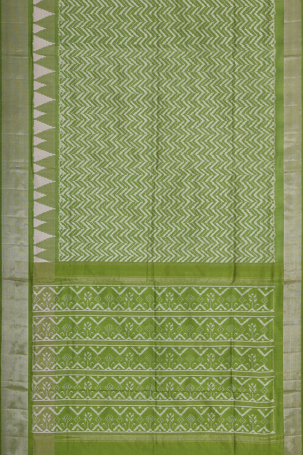 Ikat Silk Golden Green Saree