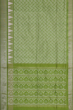 Image of Ikat Silk Golden Green Saree