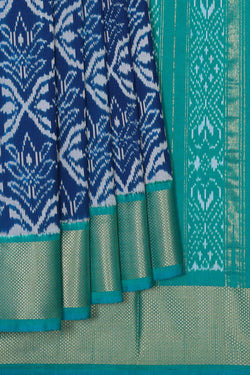 Image of Ikat Silk Dark Blue Saree