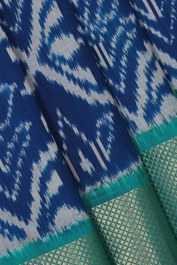 Image of Ikat Silk Dark Blue Saree