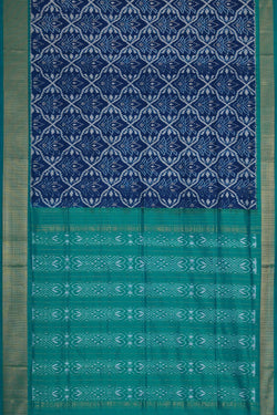 Image of Ikat Silk Dark Blue Saree