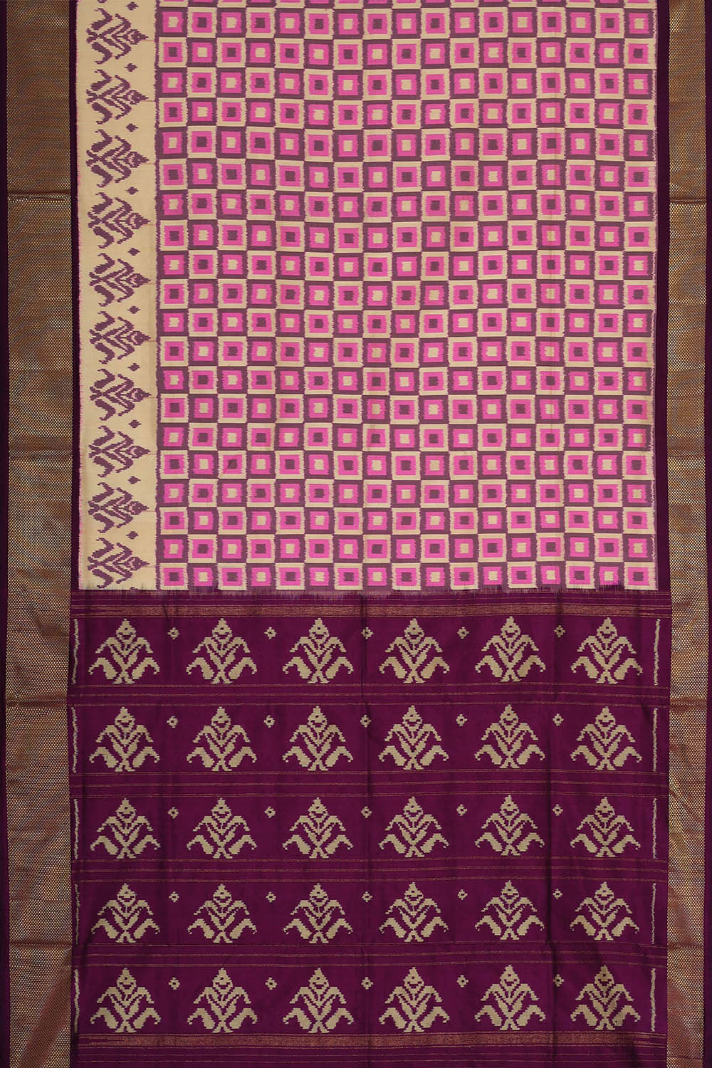 Ikat Silk Cream Saree