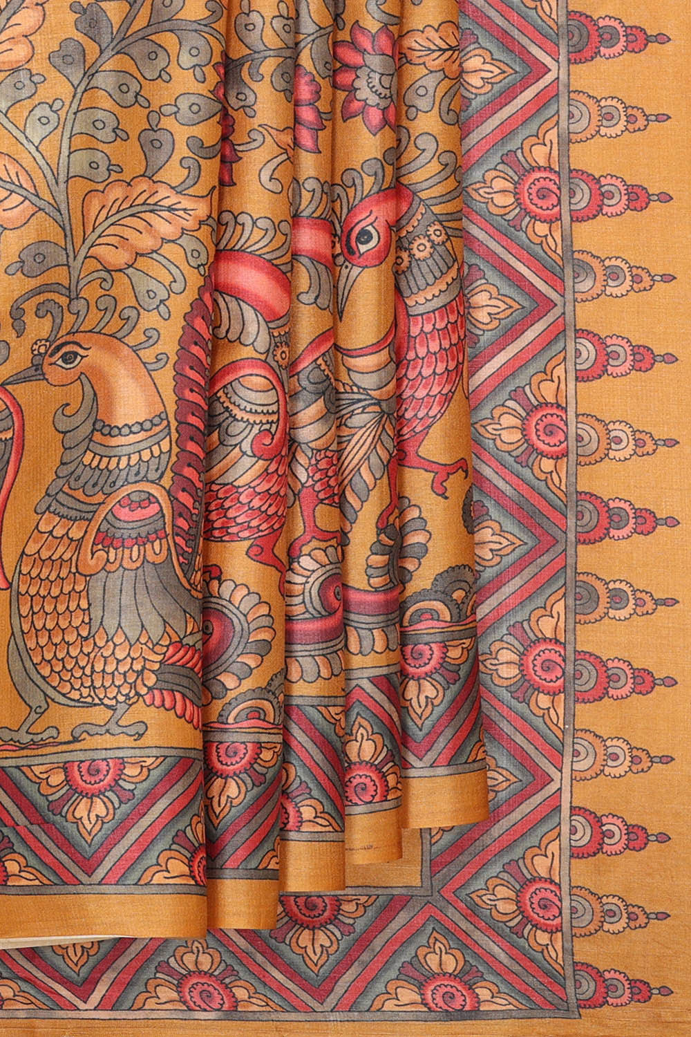 Printed Tussar Silk Mustard Yellow Saree