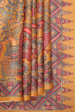 Image of Printed Tussar Silk Mustard Yellow Saree