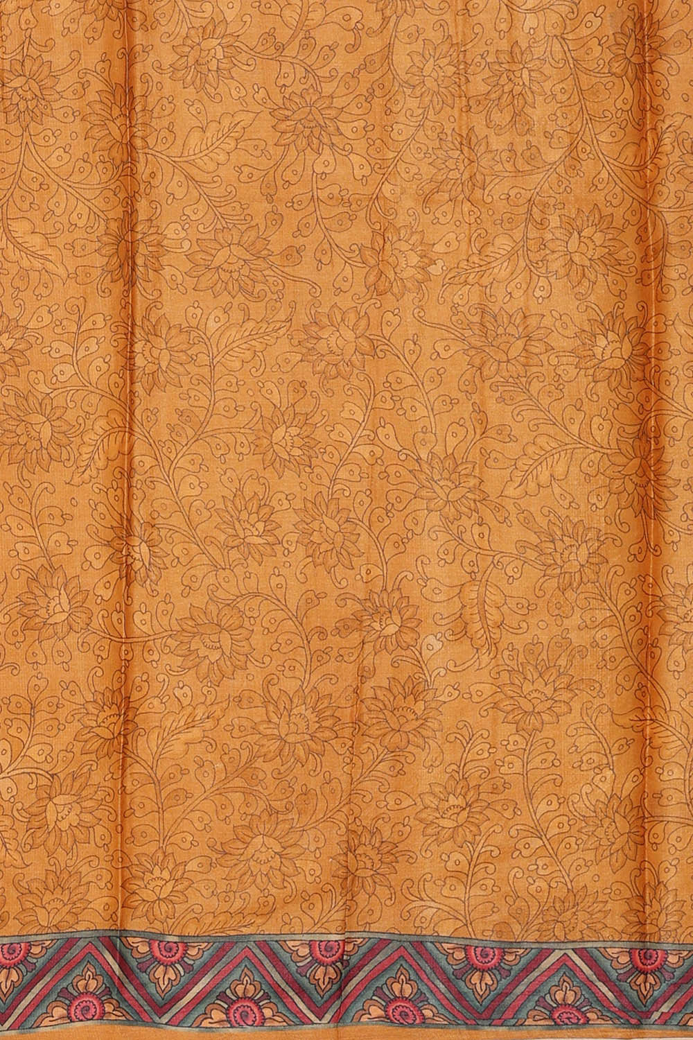 Image of Printed Tussar Silk Mustard Yellow Saree