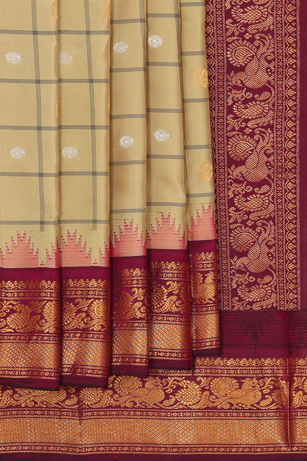 Gadwal Silk Dark Cream Saree