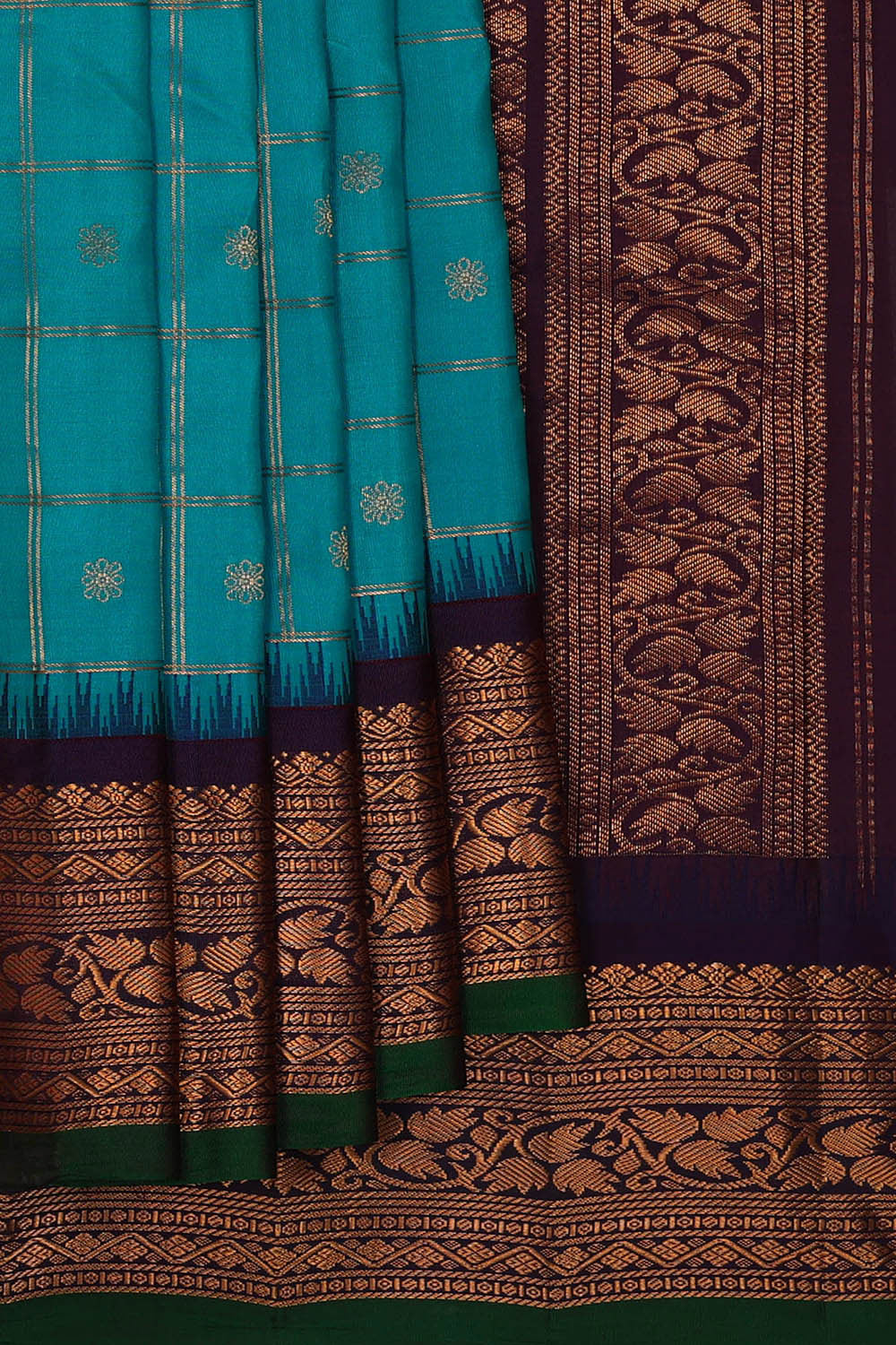 Gadwal Silk Teal Blue Saree