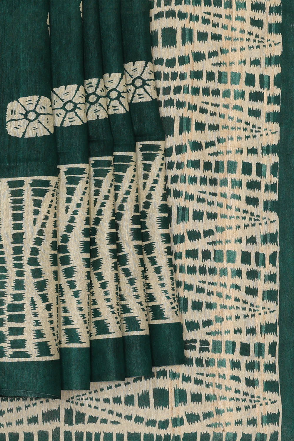 Image of Moonga Tussar Silk Dark Green Saree