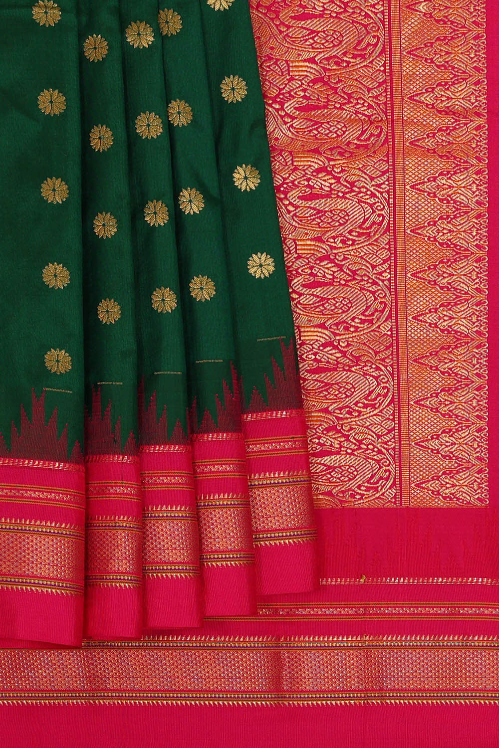 Image of Narayanpet Silk Bottle Green Saree