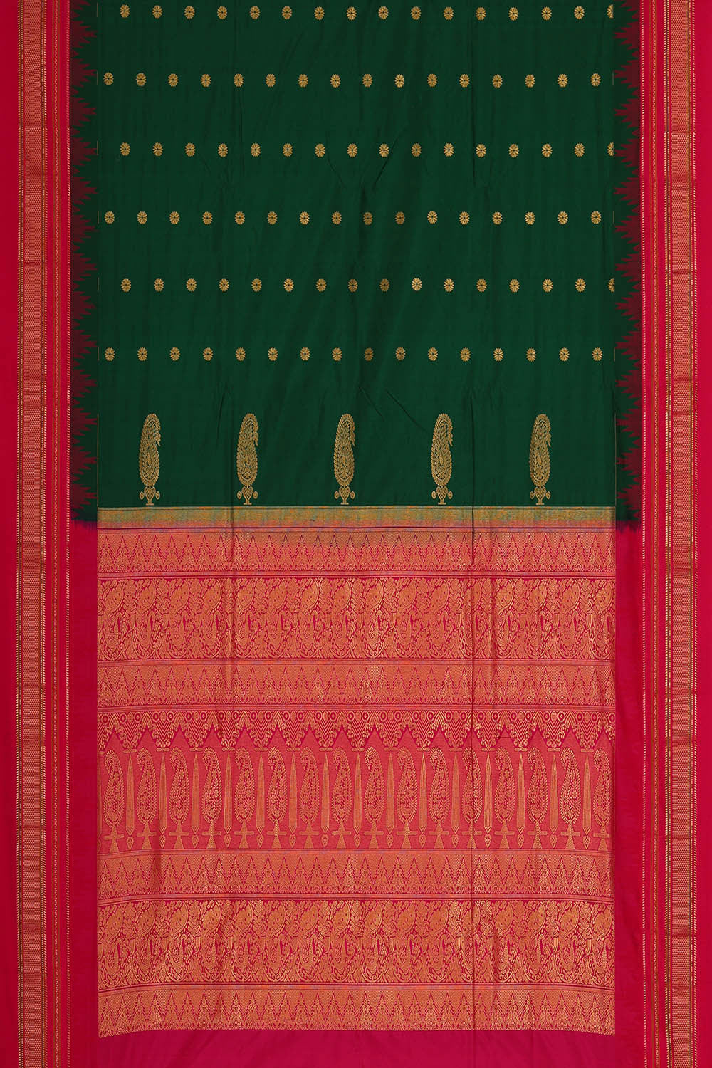 Image of Narayanpet Silk Bottle Green Saree