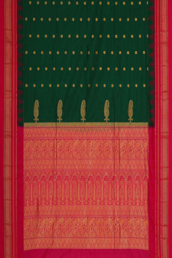 Image of Narayanpet Silk Bottle Green Saree