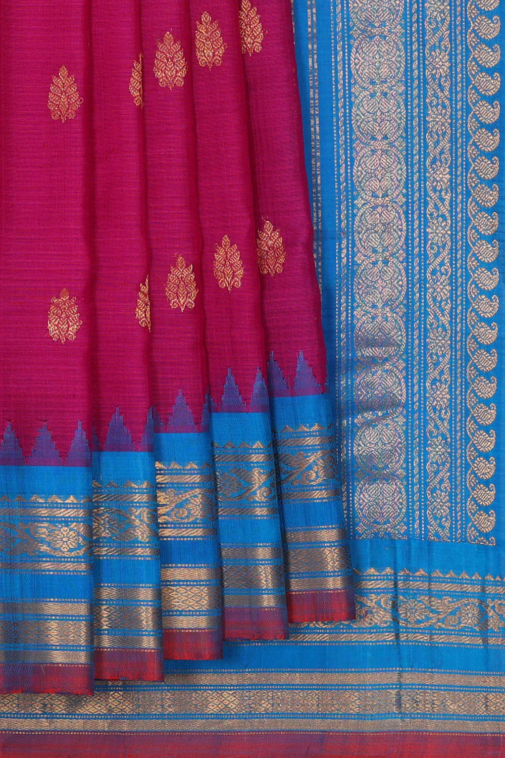 Image of Gadwal Silk Cotton Reddish Pink Saree