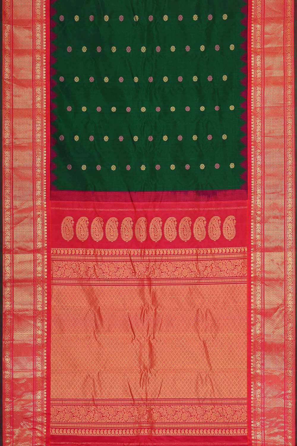 Gadwal Silk Bottle Green Saree