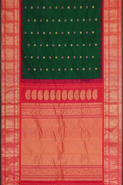 Image of Gadwal Silk Bottle Green Saree