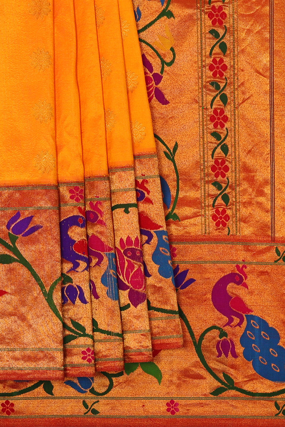 Image of Mustard-Yellow Paithani Silk Saree