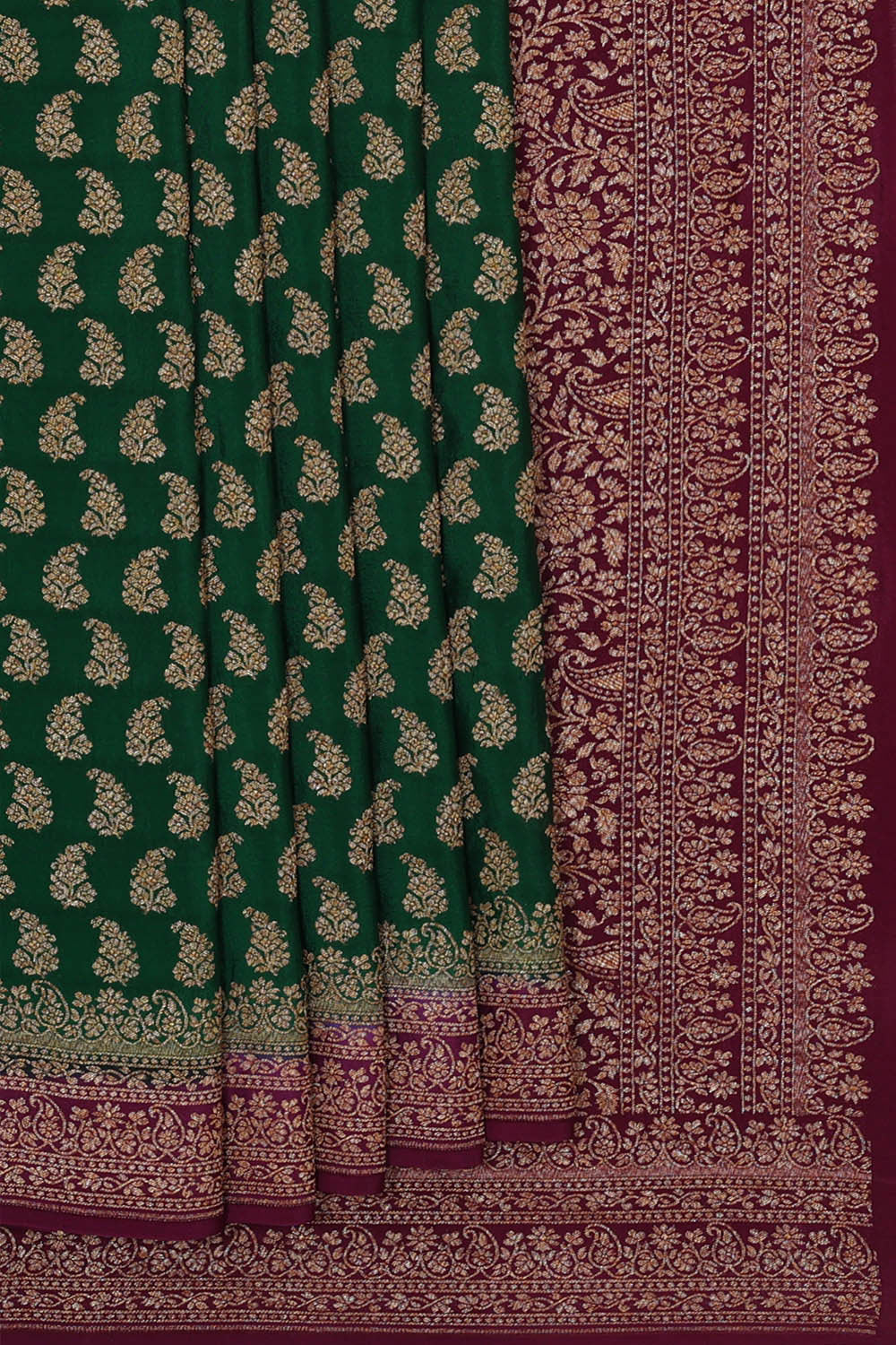 Banarasi Crepe Bottle Green Saree