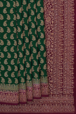 Image of Banarasi Crepe Bottle Green Saree