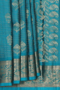 Image of Kanchipattu Peacock Blue Brocade Saree