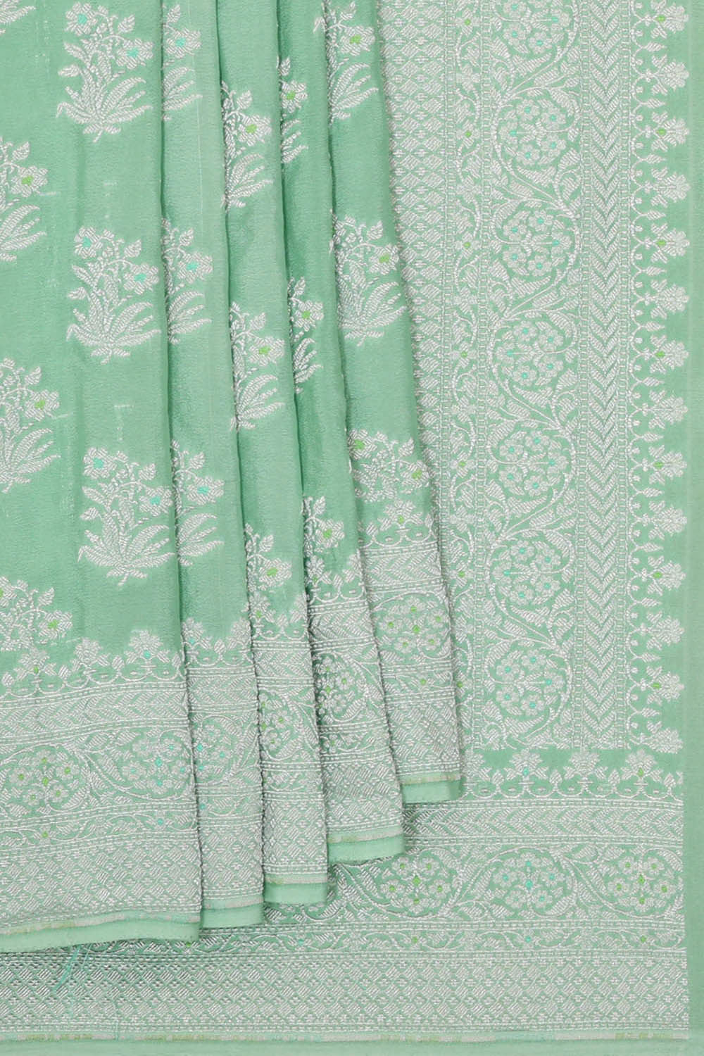 Banarasi Crepe Light Mint Green Saree