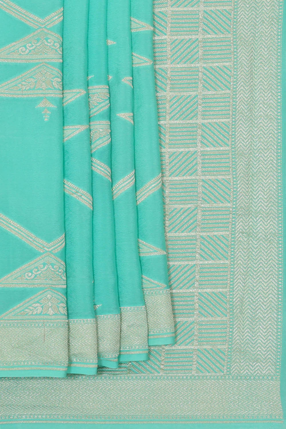 Banarasi Crepe Turquoise Blue Saree