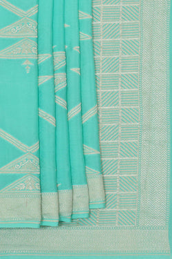 Image of Banarasi Crepe Turquoise Blue Saree